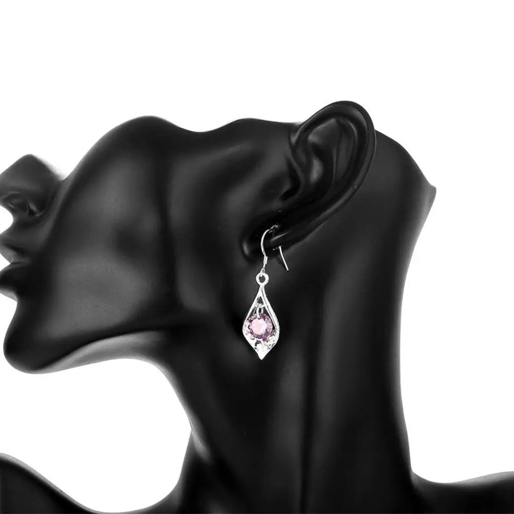 Cute Sterling Silver Small Point & Hear Drop Earrings CZ Stud " Hypoallergenic " - Picture 5 of 8